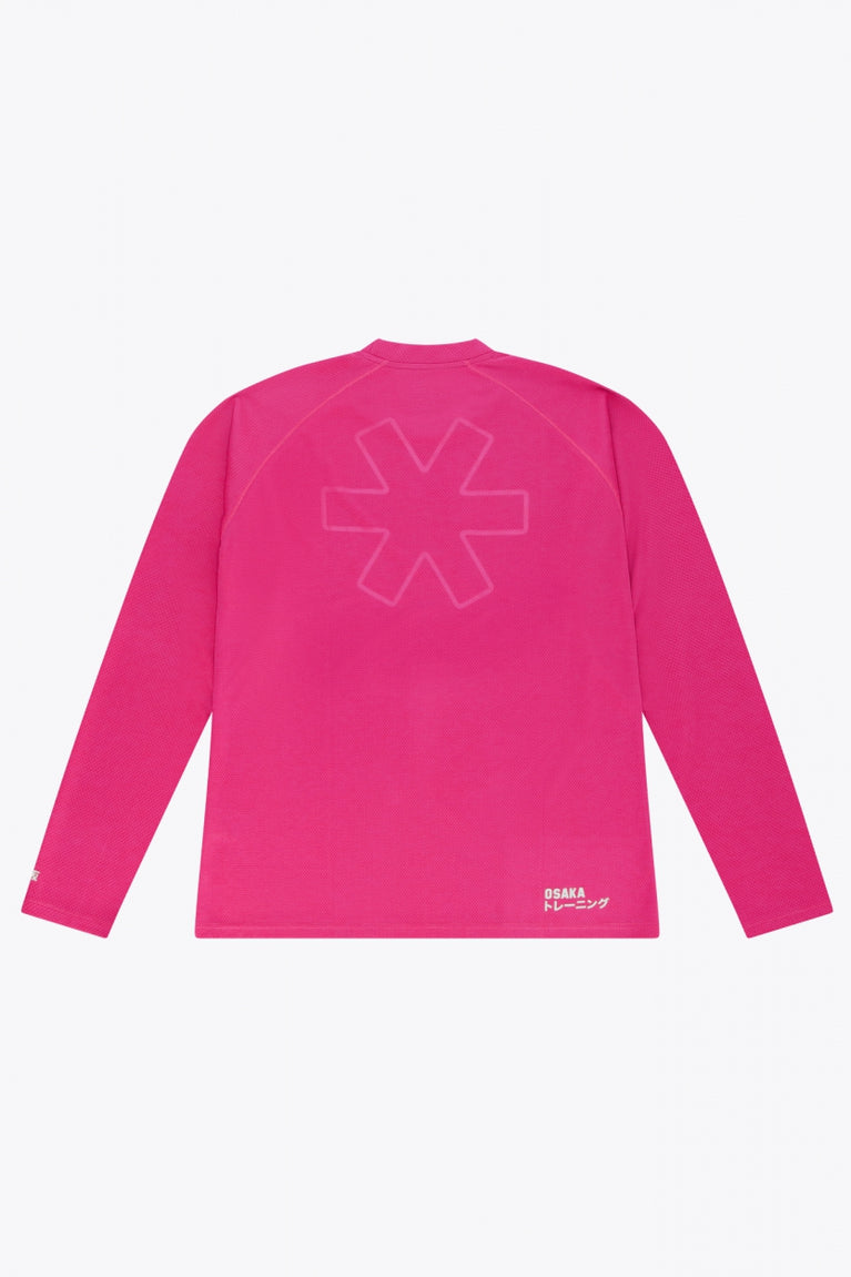 Osaka Keeper Tee Long Sleeve in Fluo Pink. Back view