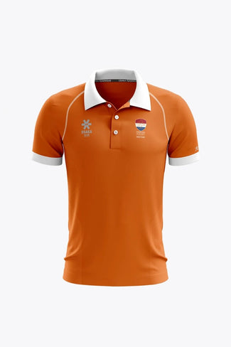 <tc>NHM</tc> National Hockey Masters Men Polo Jersey in Orange. Front view