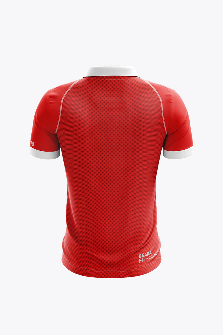 Linkebeek Men Polo Jersey in White-Red. Back view