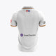 Kids white polo jersey back view with Grant Thornton sponsor and graphic pattern
