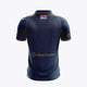 Kids navy polo jersey back view with FLH logo and sponsor text, yellow-trim shoulders