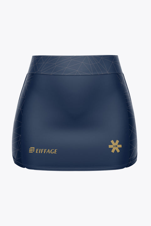 Women’s navy skort with geometric panel and small front logos