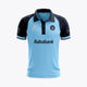 Kids polo jersey, light blue with navy collar and dark sleeve trims, front logo and Rabobank