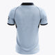 Men's sky blue polo jersey back view with dark collar and large star graphic