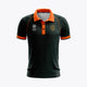 Kids dark green polo jersey with orange collar, placket, and sleeve trim