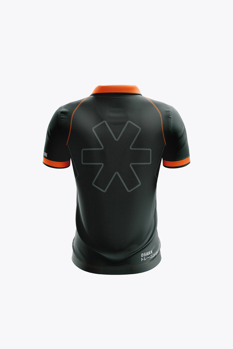 Kids dark green polo jersey back with orange trim and large star emblem