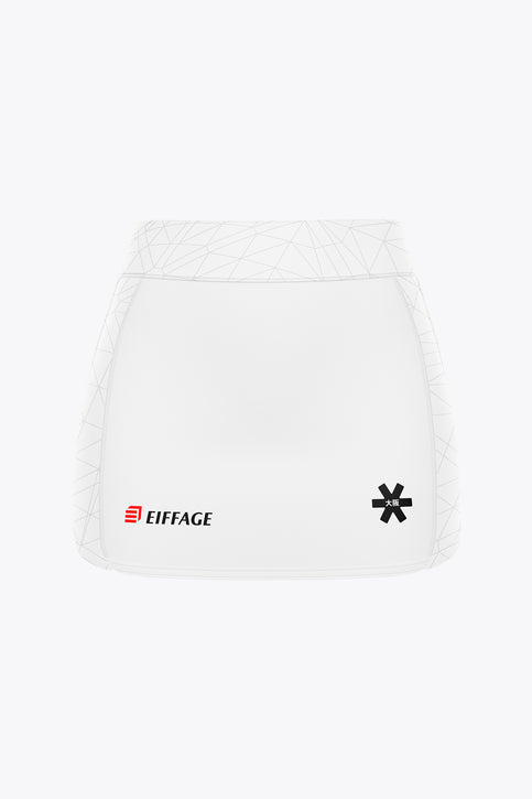 Kids white skort with geometric pattern trim and EIFFAGE logo with black badge