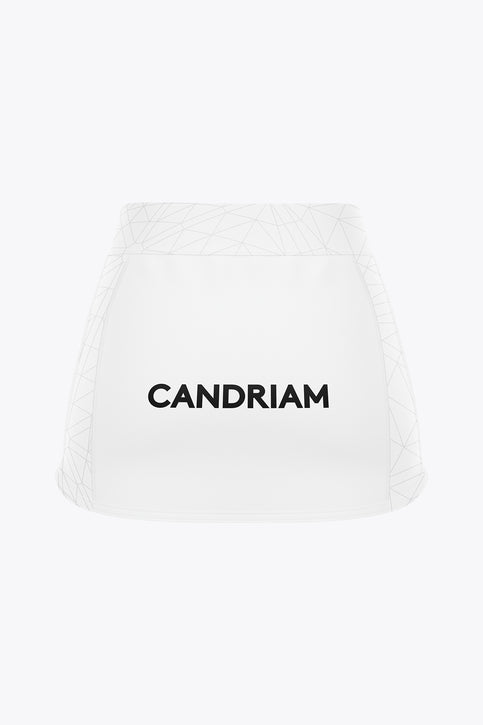 Kids white skort with geometric pattern trim and EIFFAGE logo with black badge