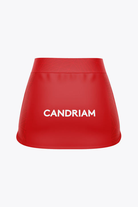 Red kids skort with EIFAGE logo and small emblem on front
