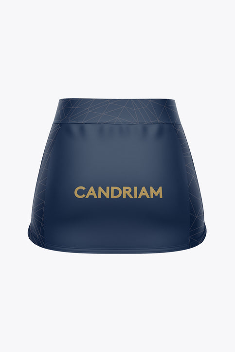 Kids navy skort with geometric waistband, EIFFAGE logo and small crest on hem