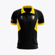 Kids' black polo jersey with yellow collar, sleeve trim, and front crest