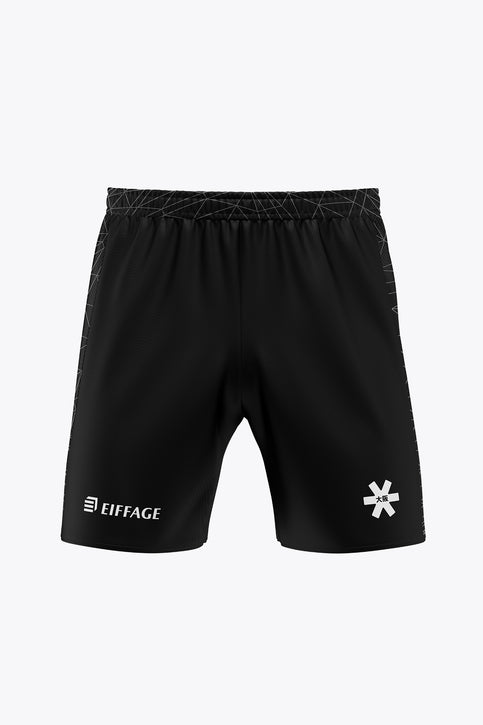 Black goalkeeper shorts with elastic waistband and Eiffage logo on left hem