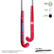 Red hockey stick with blue vertical text and white star symbols, curved blade