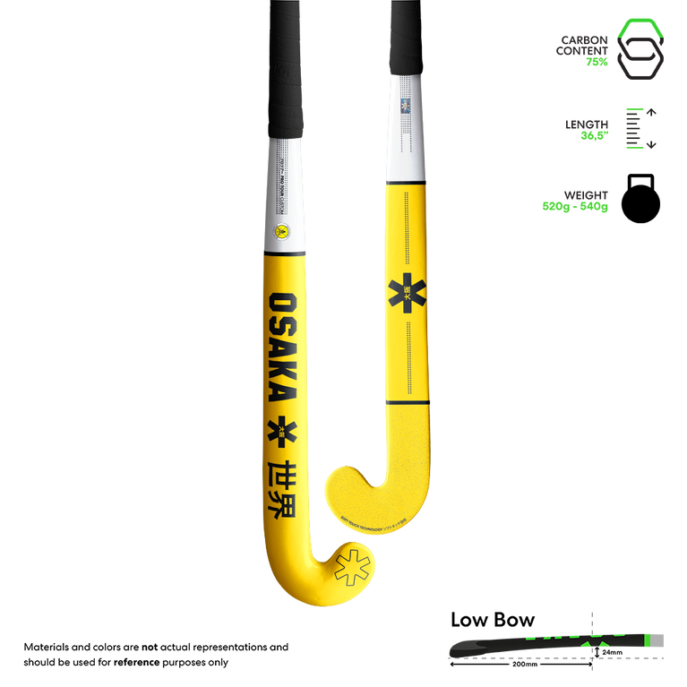 Hockey stick with white shaft and bright yellow curved blade