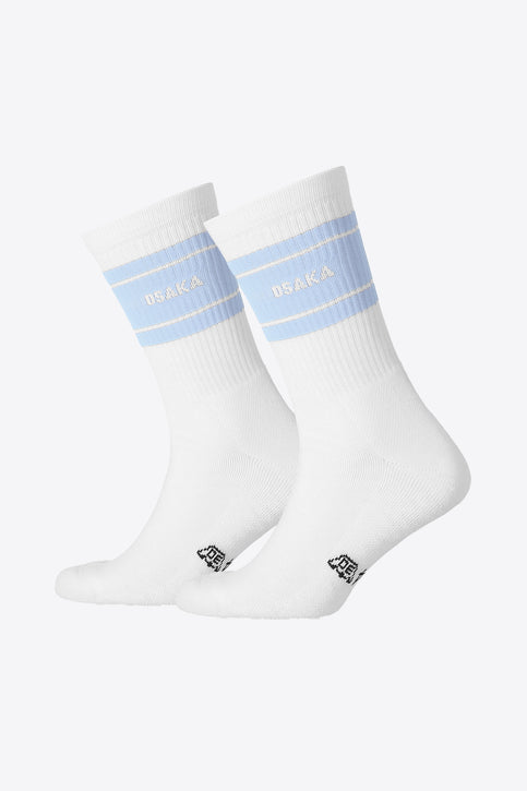 Photo of 45 degree angle, sky blue coloured socks that has ultrafresh antimicrobial protection that keep socks fresh.