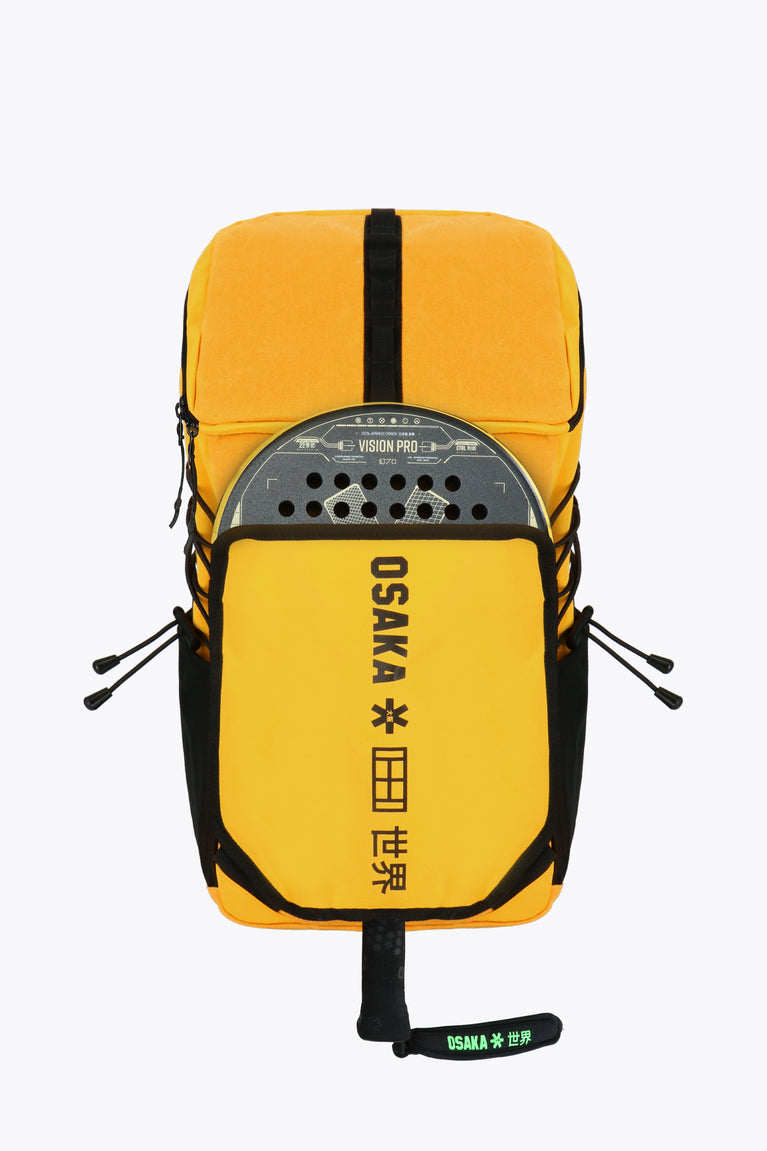 Yellow HoneyComb Pro Tour Padel Bag Ergonomic and ultrasoft straps. Front view with Padel
