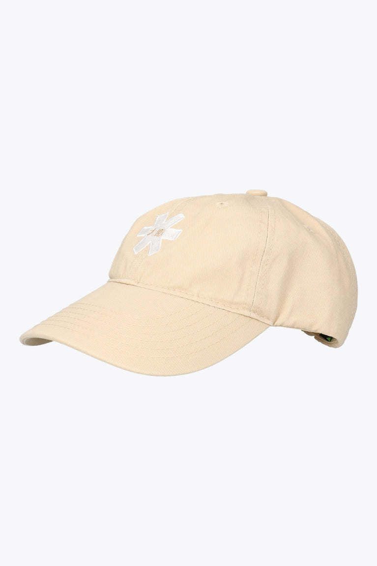 faded yellow sand olive colored Adjustable Twill baseball Cap. Side view