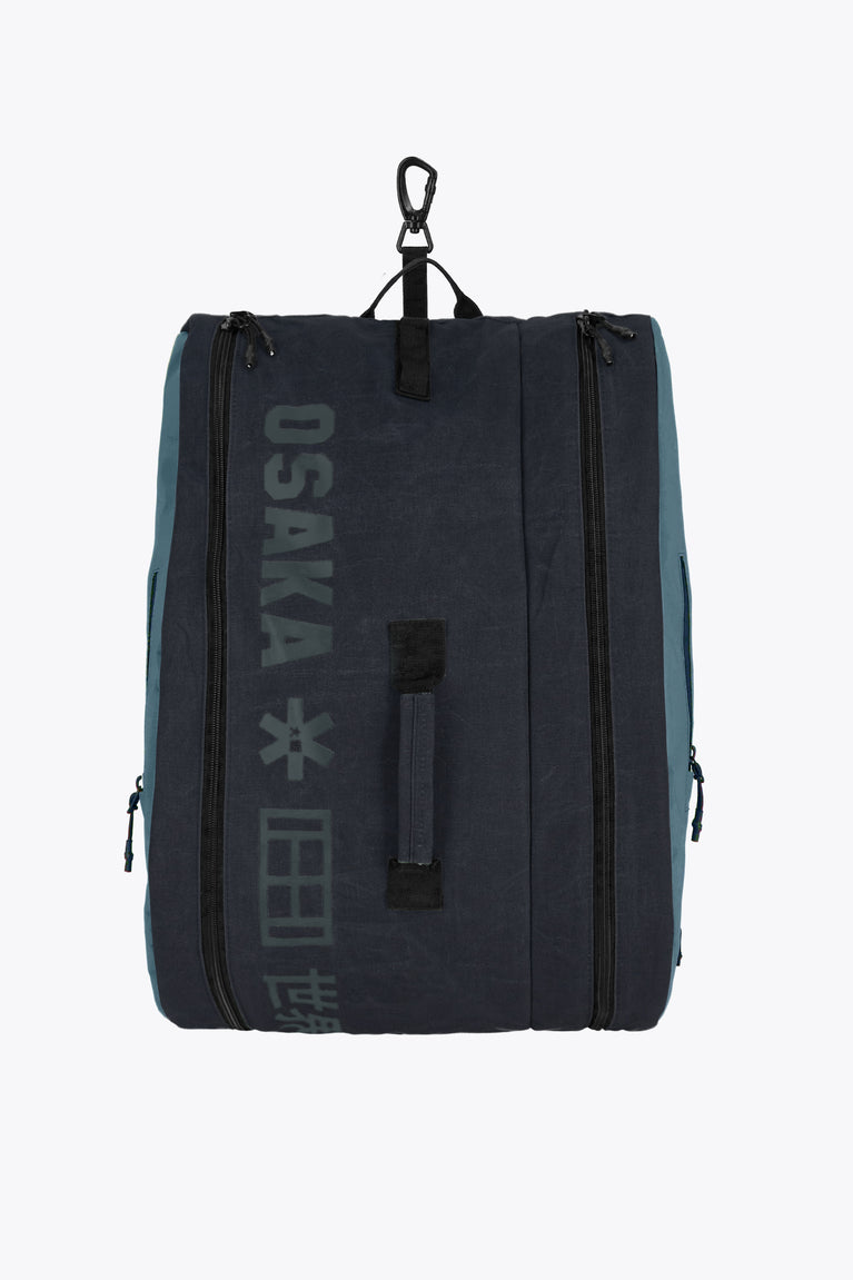 Navy pro tour padel bag with polyester, ergonomic, ultra soft, smartbuckle system. Back view