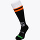 MHCO Field Hockey Socks in black and orange with Osaka logo in green. Front view