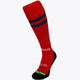 Indiana Field Hockey Socks in red with Osaka logo in green. Front view