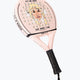 Osaka X Kaart Blanche pink padel racket with text. Front view